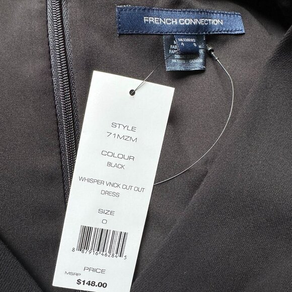 NWT FRENCH CONNECTION Black Whisper V-Neck Cut Out Dress 0 - Picture 6 of 7